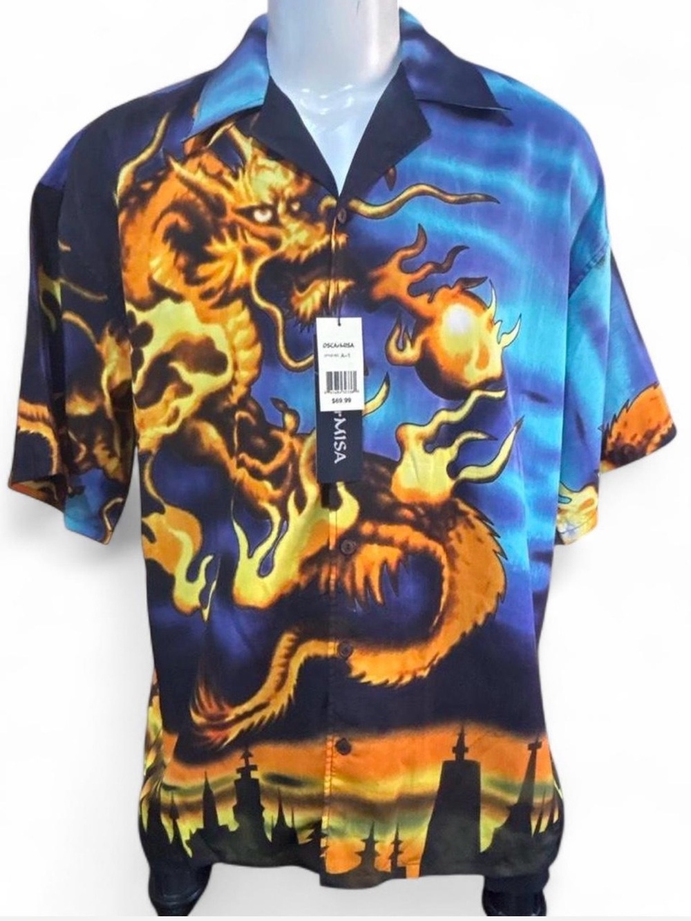 Men's Oscar misa Dragon Print Short-Sleeve Button-Down Shirt Y2K streetwear